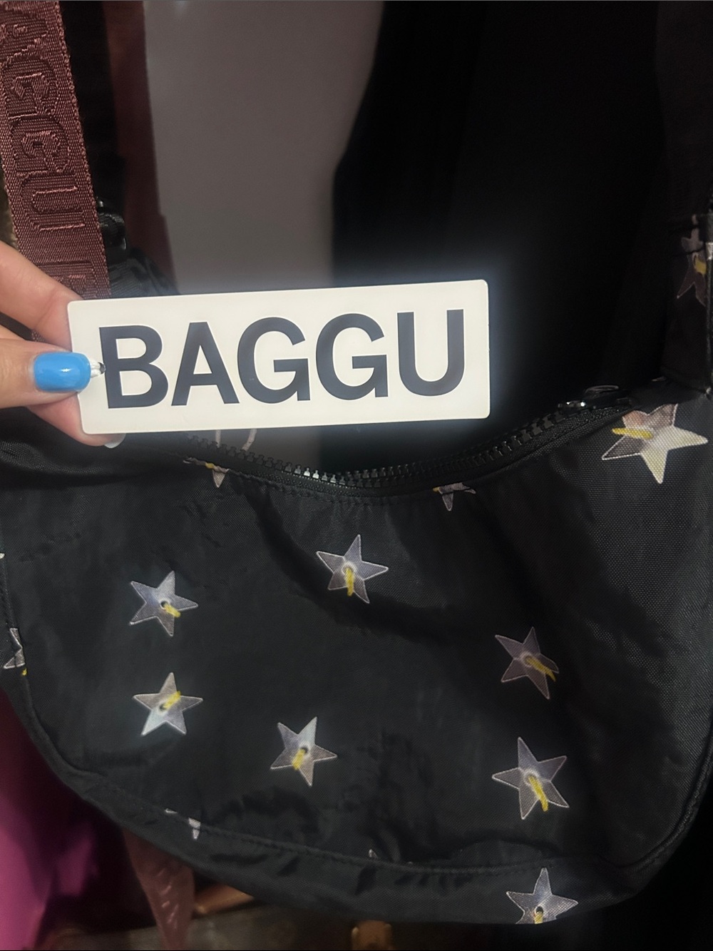 BAGGU Black Star Print Small Crecent Bag NWT